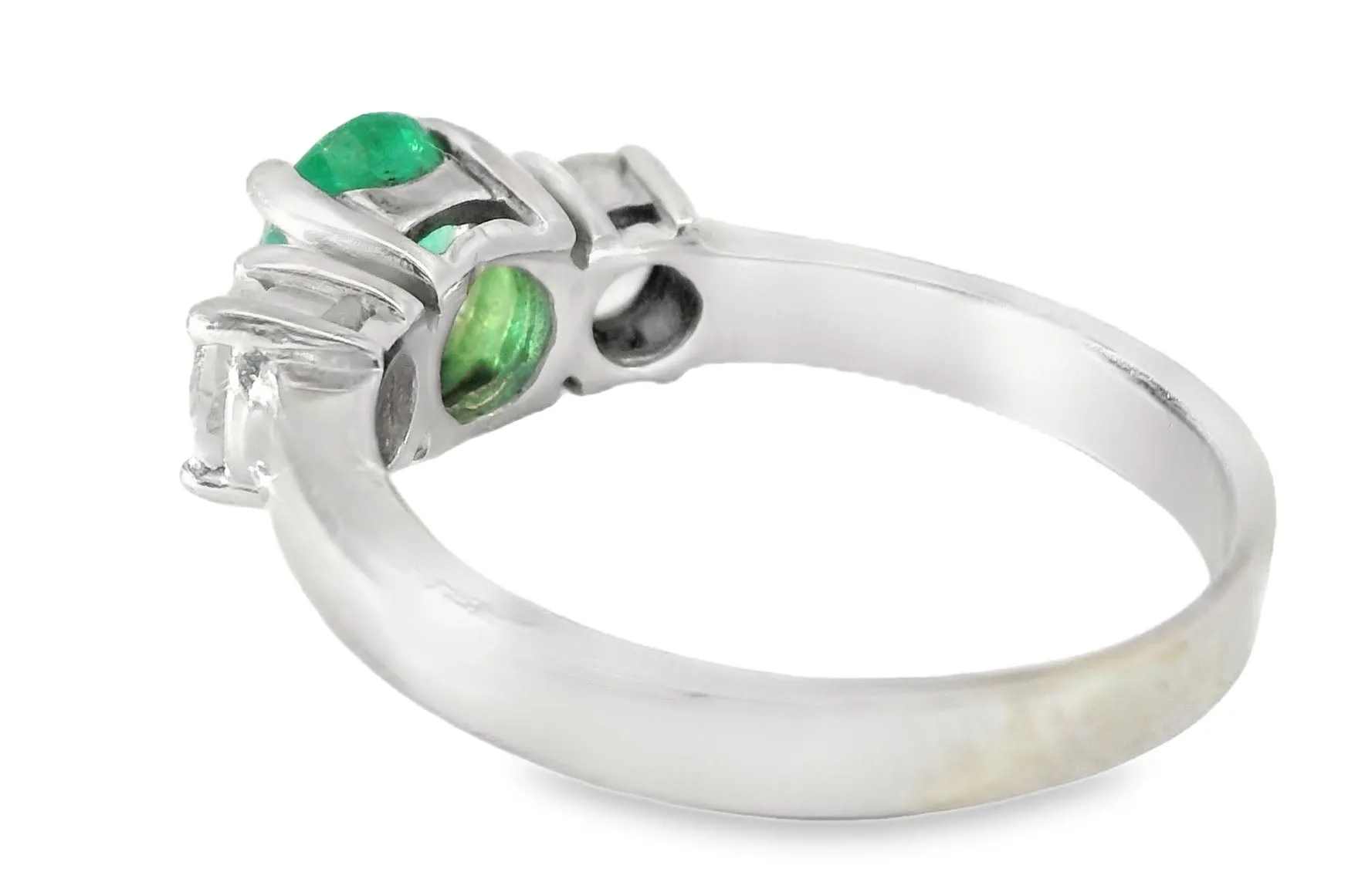 Gorgeous 14K White Gold Solitaire Diamond Emerald Engagement Anniversary 3-stone Ring Band