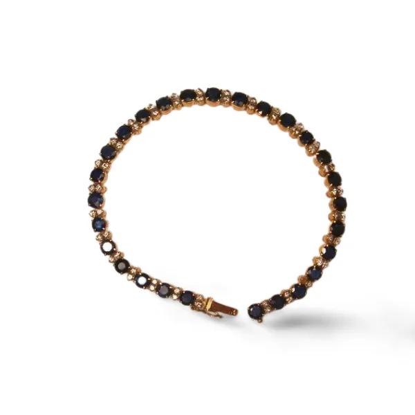 Gorgeous Estate 14K Pink Rose Gold Diamond Sapphire Tennis Bracelet