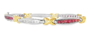 Gorgeous Estate 14K White Gold Ruby Diamond X Tennis Bracelet