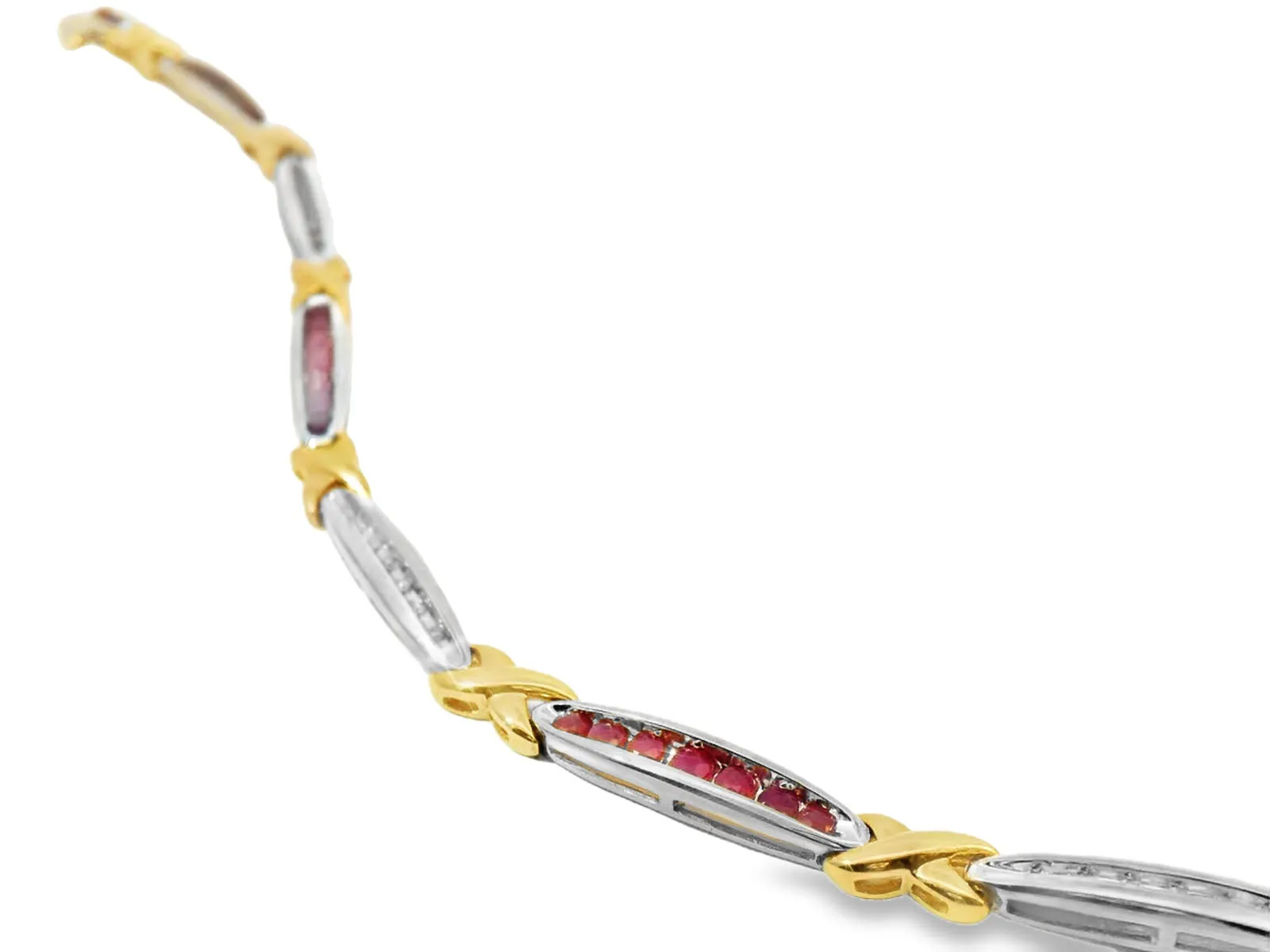 Gorgeous Estate 14K White Gold Ruby Diamond X Tennis Bracelet