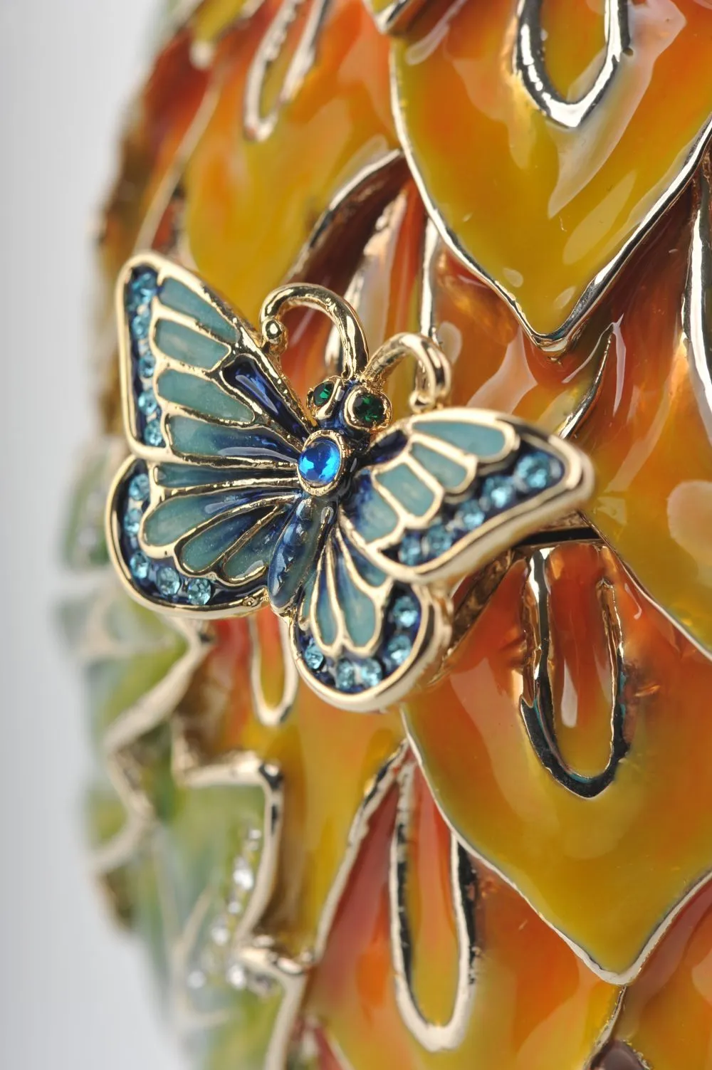 Green & Yellow Faberge Egg with Blue Butterflies