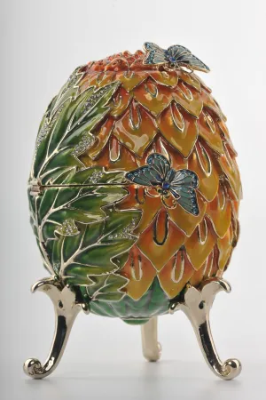 Green & Yellow Faberge Egg with Blue Butterflies