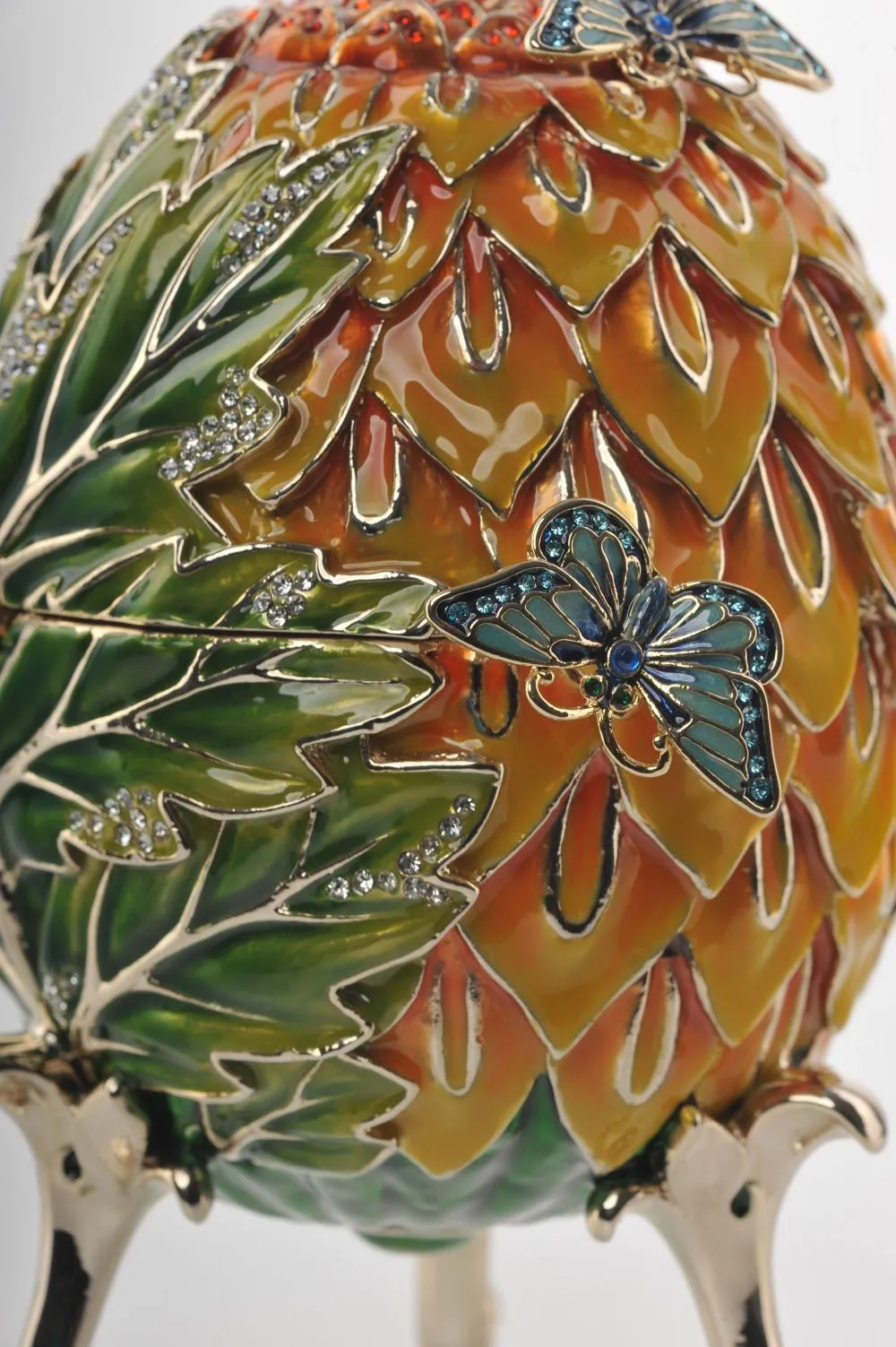 Green & Yellow Faberge Egg with Blue Butterflies