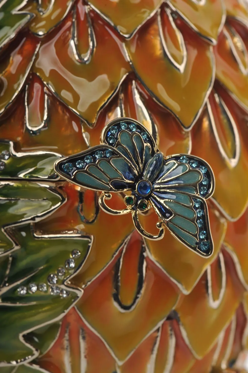 Green & Yellow Faberge Egg with Blue Butterflies