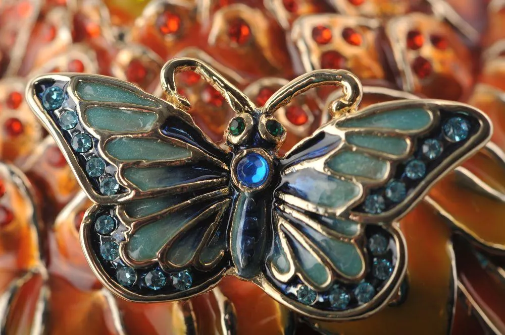 Green & Yellow Faberge Egg with Blue Butterflies