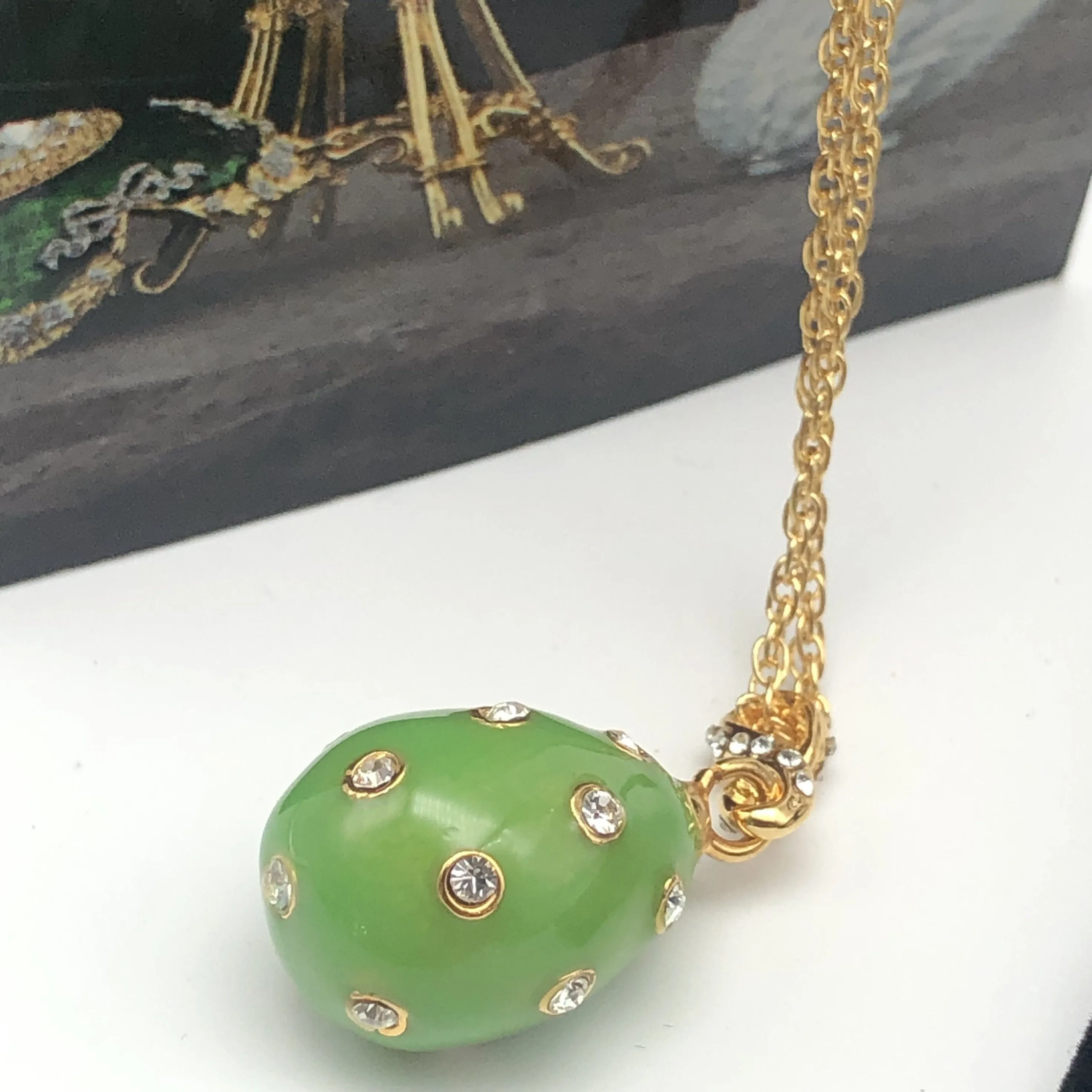 Green Egg Pendant Gold Necklace