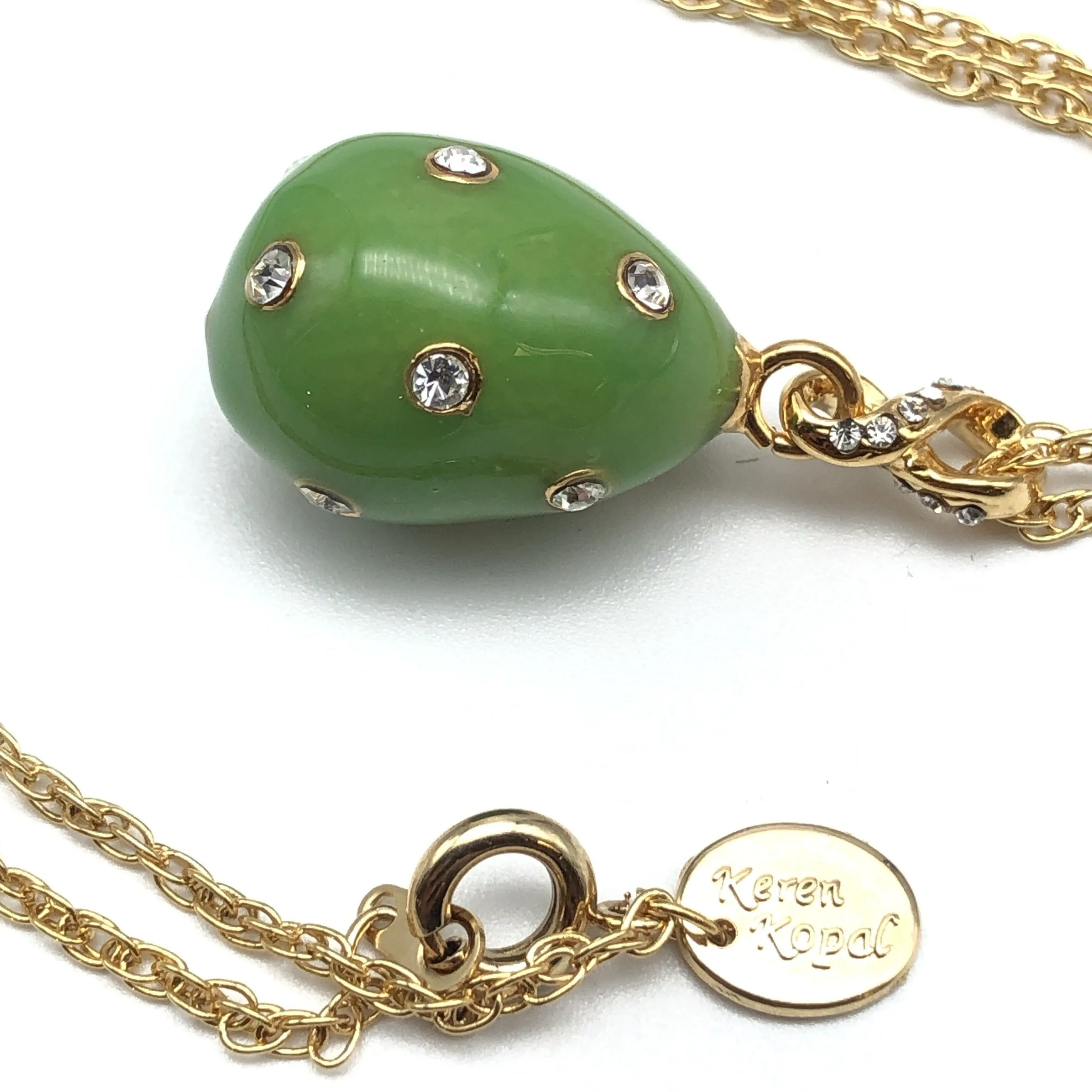 Green Egg Pendant Gold Necklace