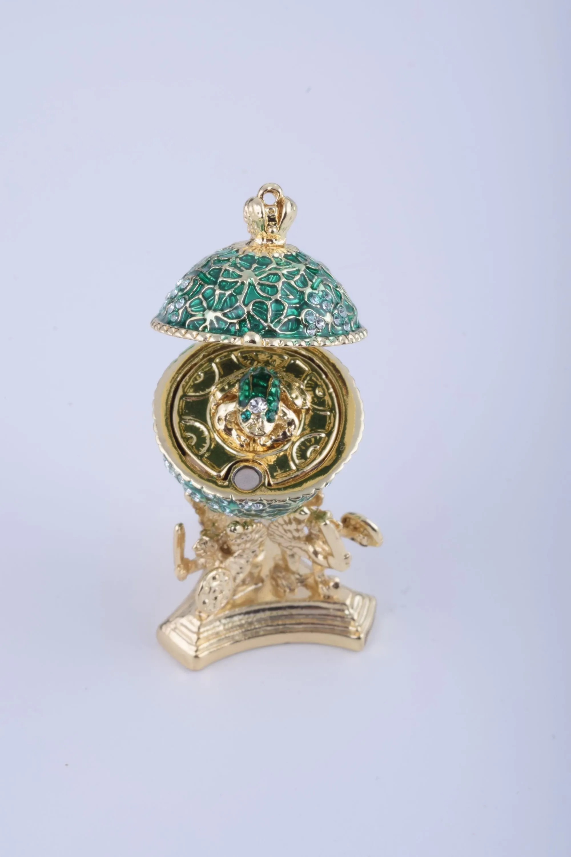 Green Faberge Egg with a Golden Frog Inside
