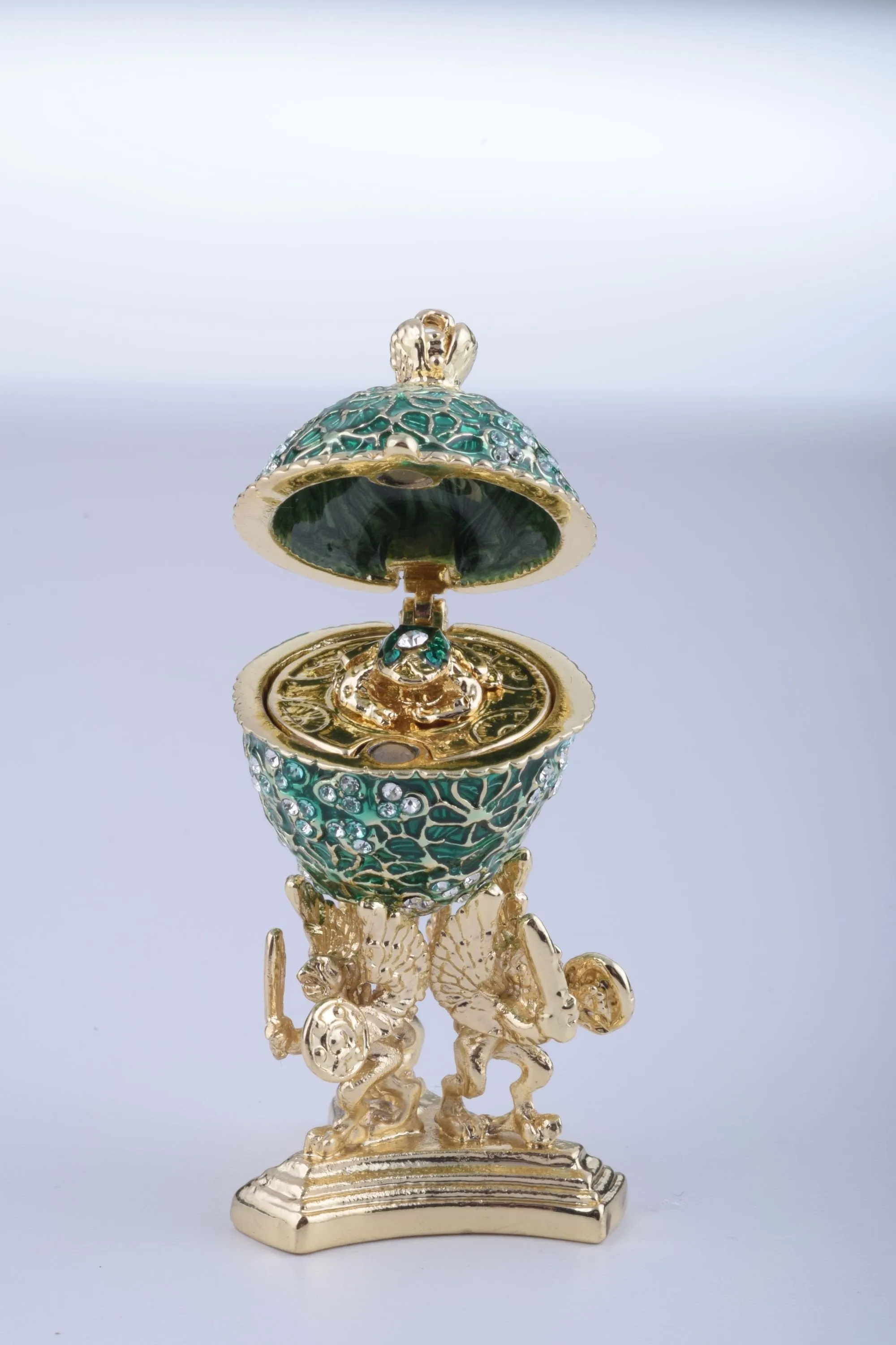 Green Faberge Egg with a Golden Frog Inside