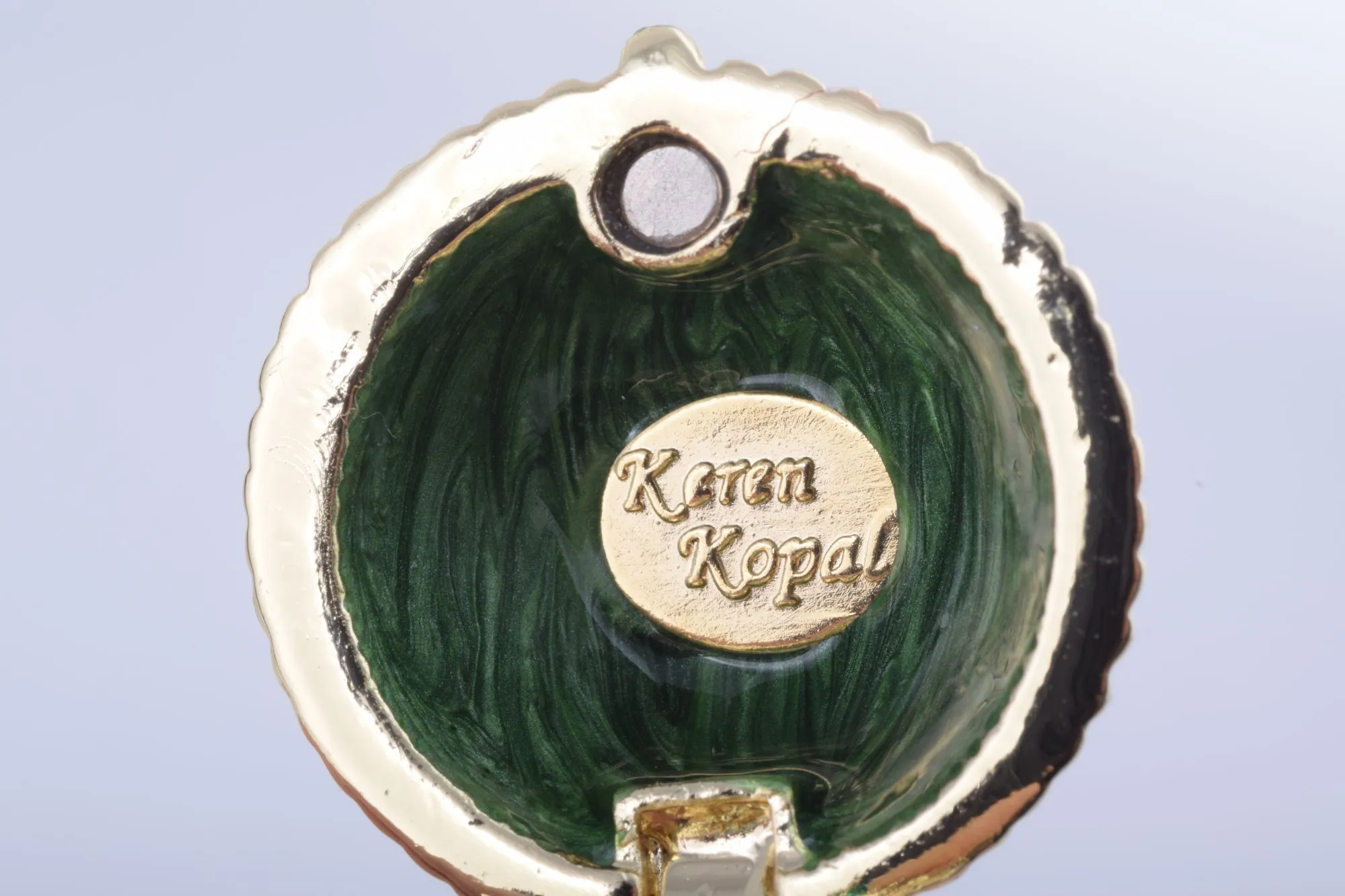 Green Faberge Egg with a Golden Frog Inside