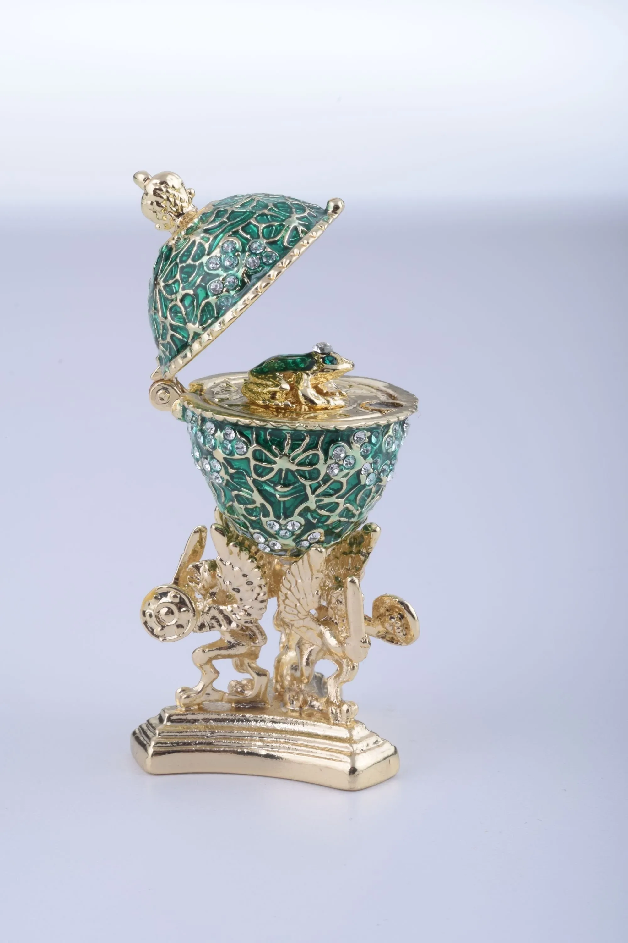 Green Faberge Egg with a Golden Frog Inside