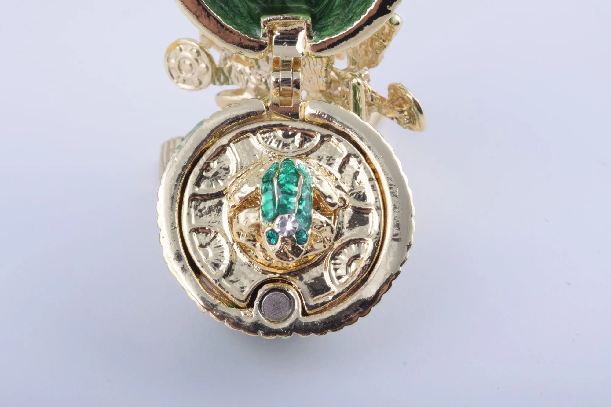 Green Faberge Egg with a Golden Frog Inside