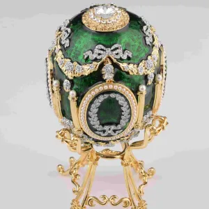 Green Faberge Egg with Swan Inside