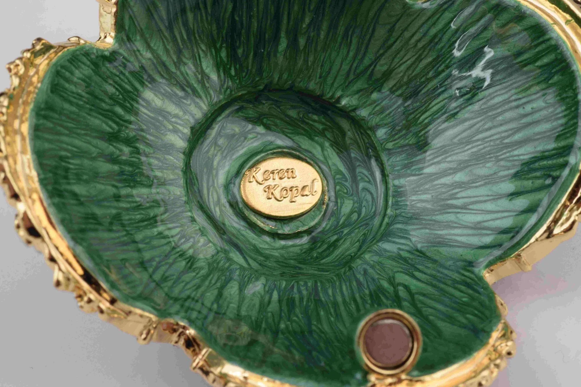 Green Faberge Egg with Swan Inside