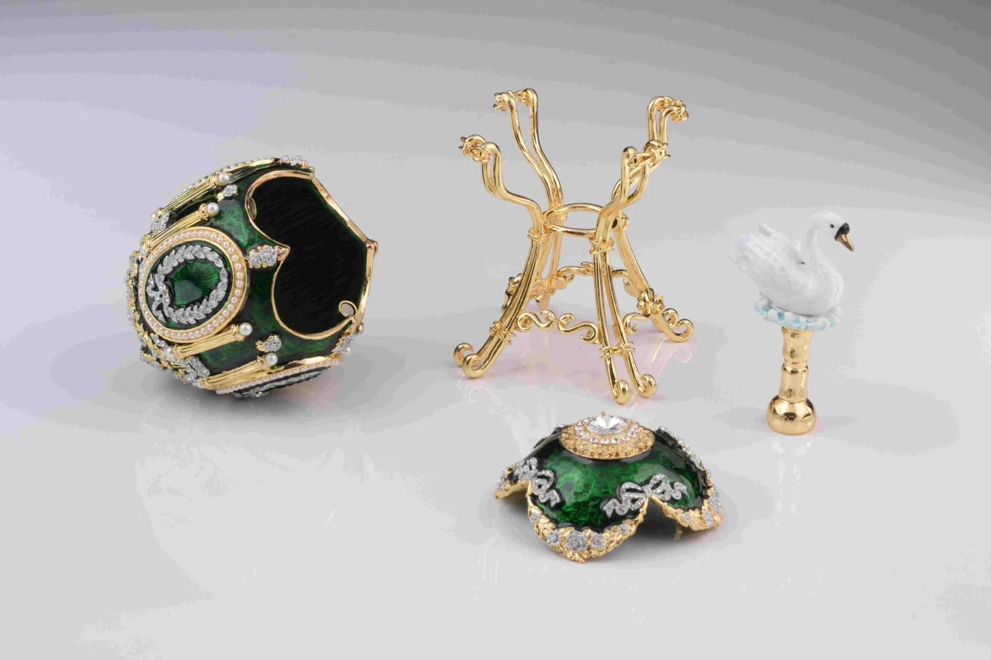 Green Faberge Egg with Swan Inside