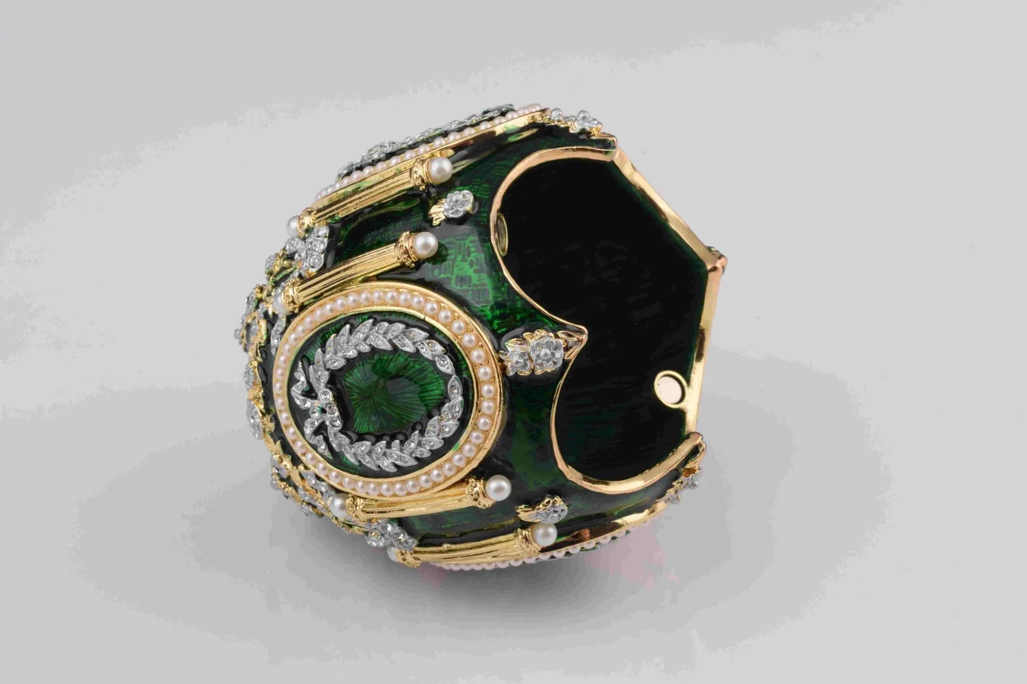 Green Faberge Egg with Swan Inside
