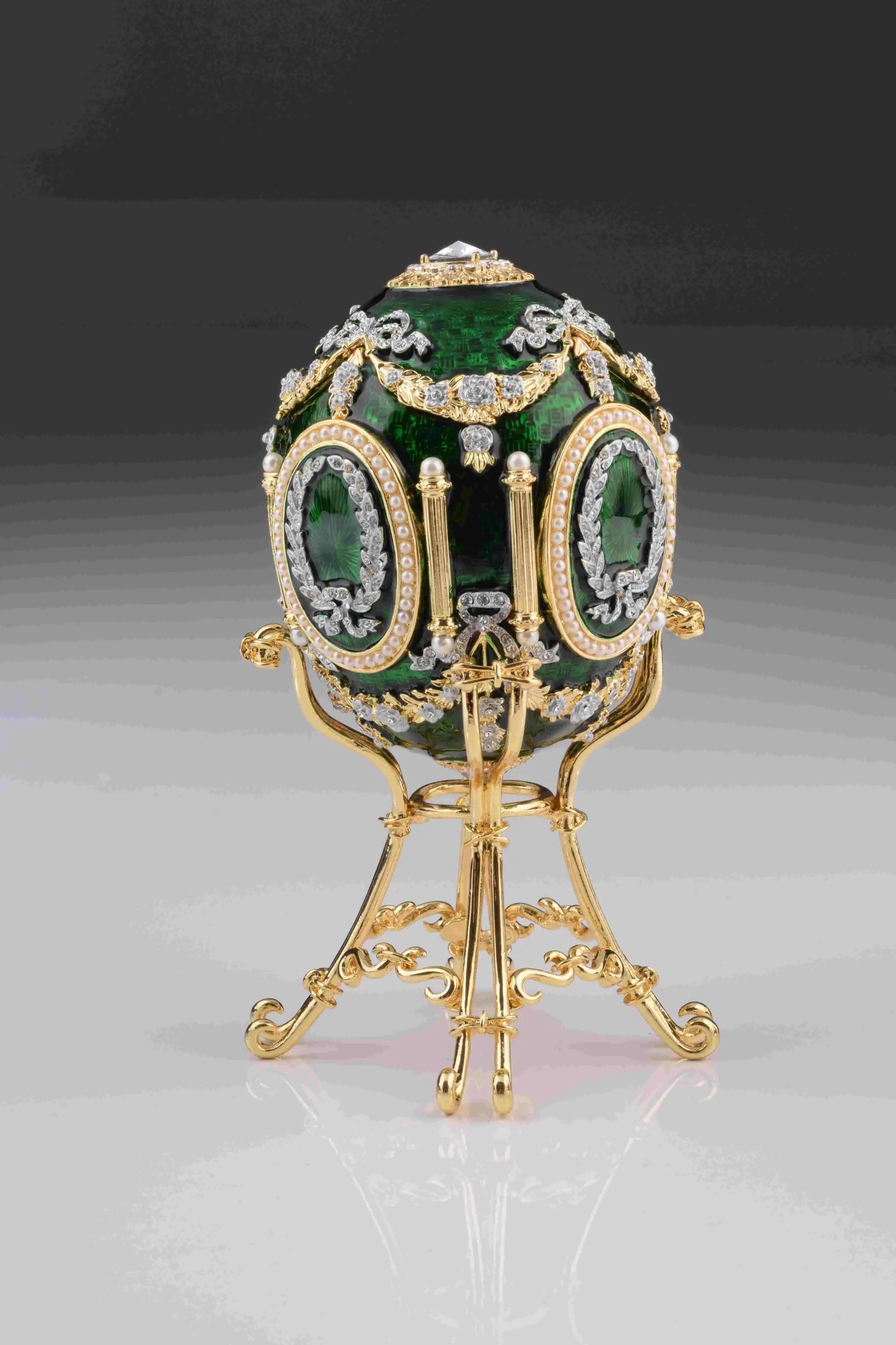 Green Faberge Egg with Swan Inside