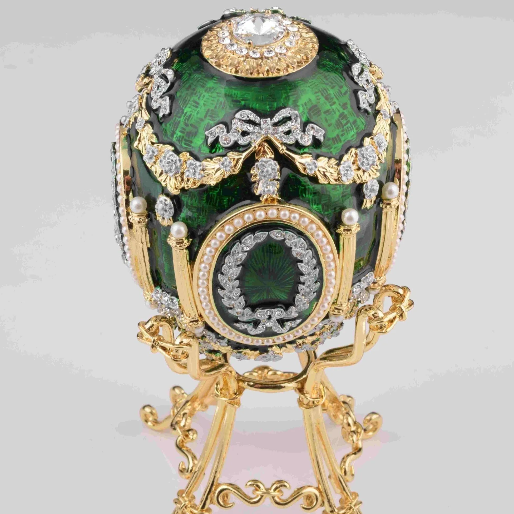 Green Faberge Egg with Swan Inside