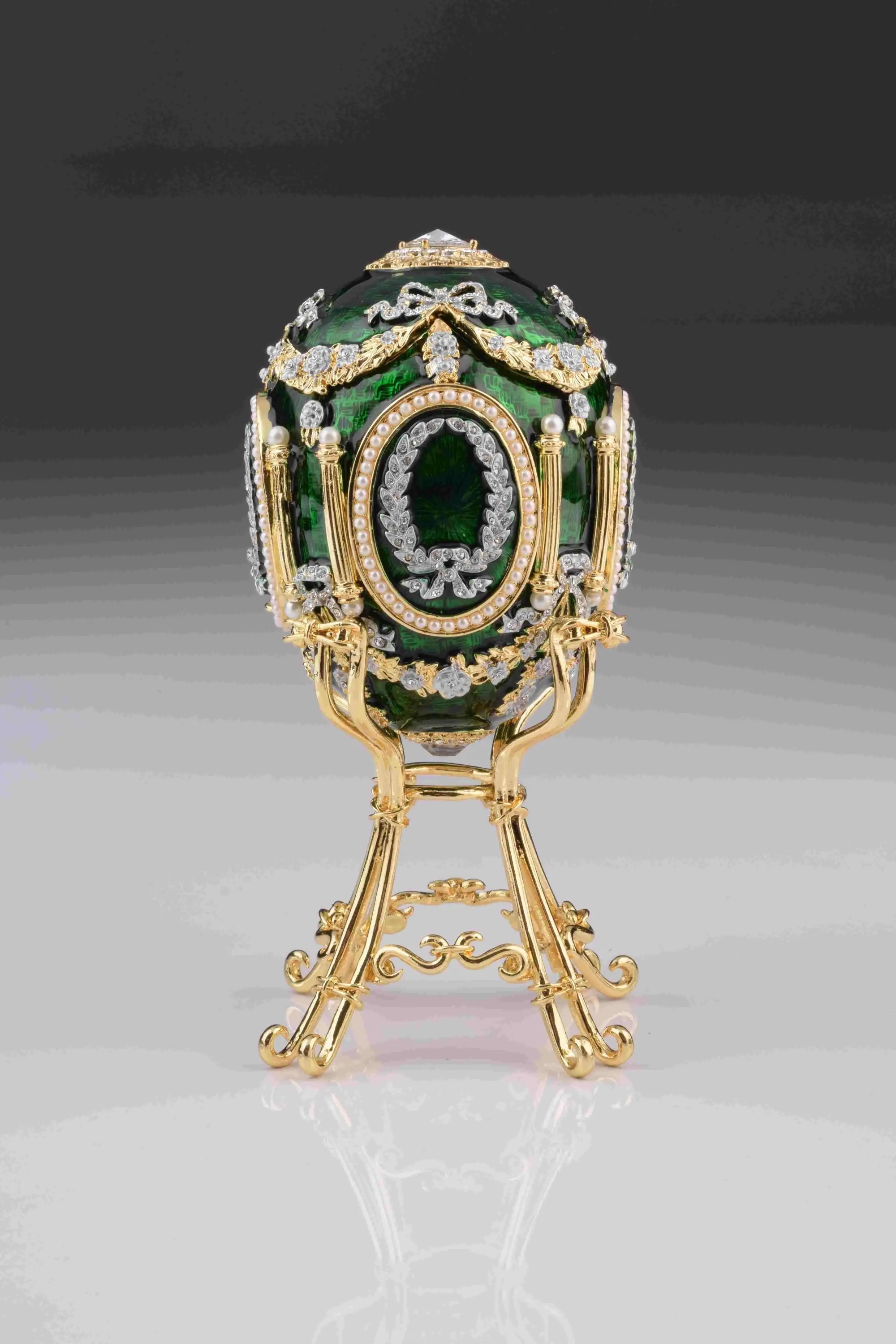 Green Faberge Egg with Swan Inside