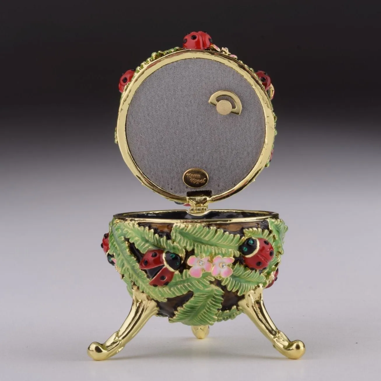 Green Music Playing Faberge Egg with Ladybird Beetles Ladybugs