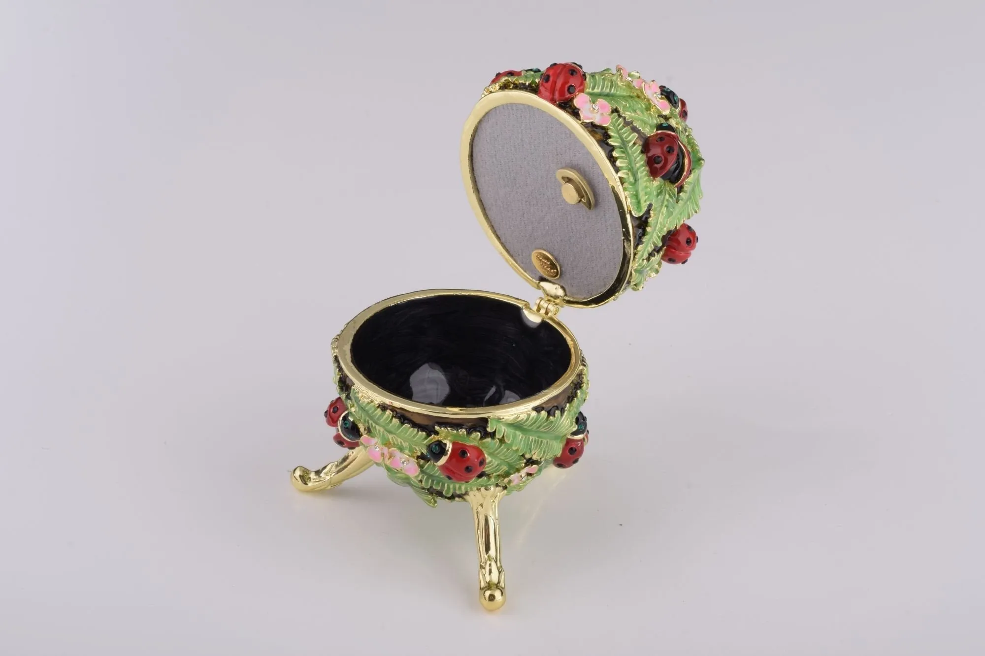 Green Music Playing Faberge Egg with Ladybird Beetles Ladybugs