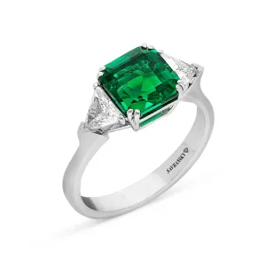 Green Squared Emerald Trillion Birthstone Ring