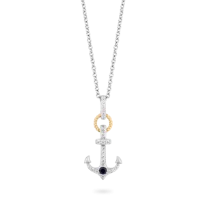 Hallmark Fine Jewelry Anchor Pendant in Sterling Silver and 14K Yellow Gold with Created Sapphire and Diamonds