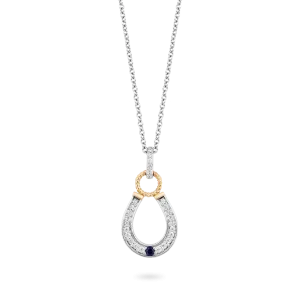 Hallmark Fine Jewelry Good Luck Horseshoe Pendant in Sterling Silver & 14K Yellow Gold with Created Blue Sapphire & Diamonds