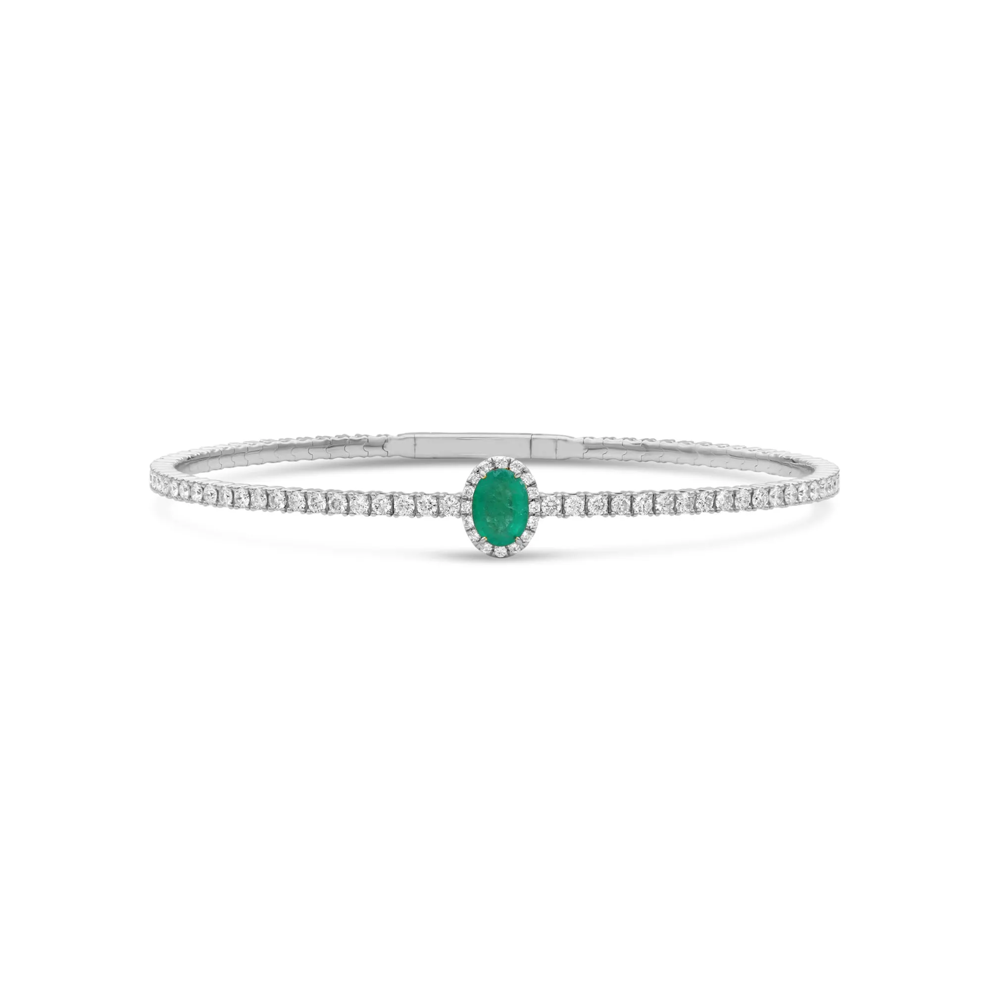 Halo Oval Emerald and Lab Diamond Flex Bangle