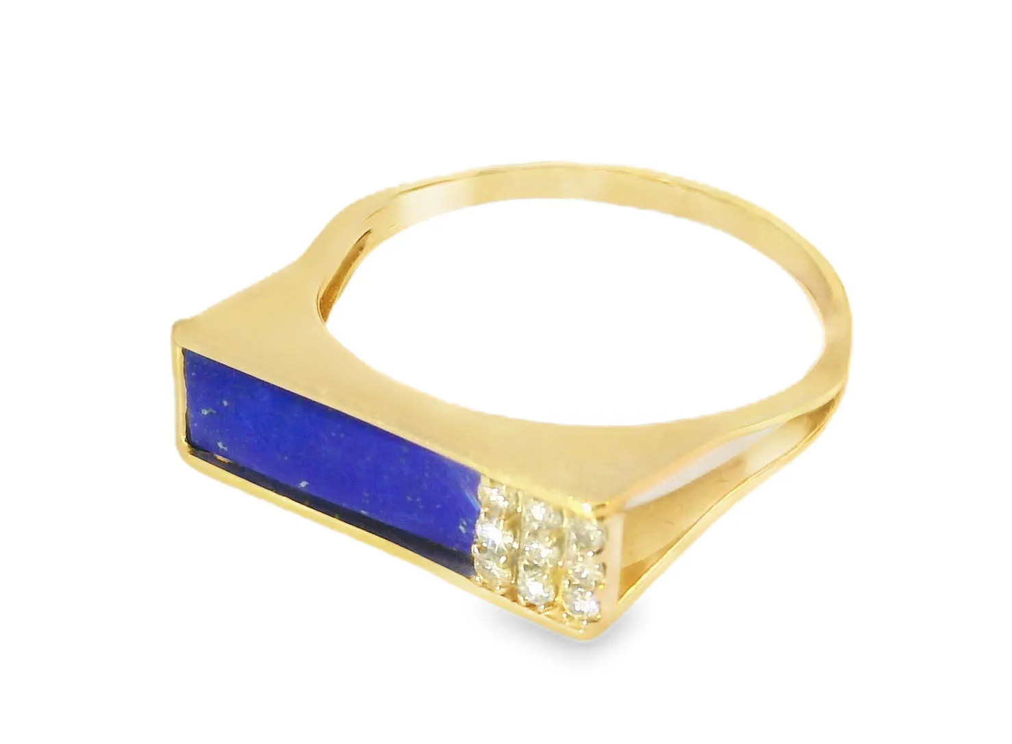 Handsome Estate 14K Yellow Gold Lapis Lazuli Diamond Mens Unisex Ring