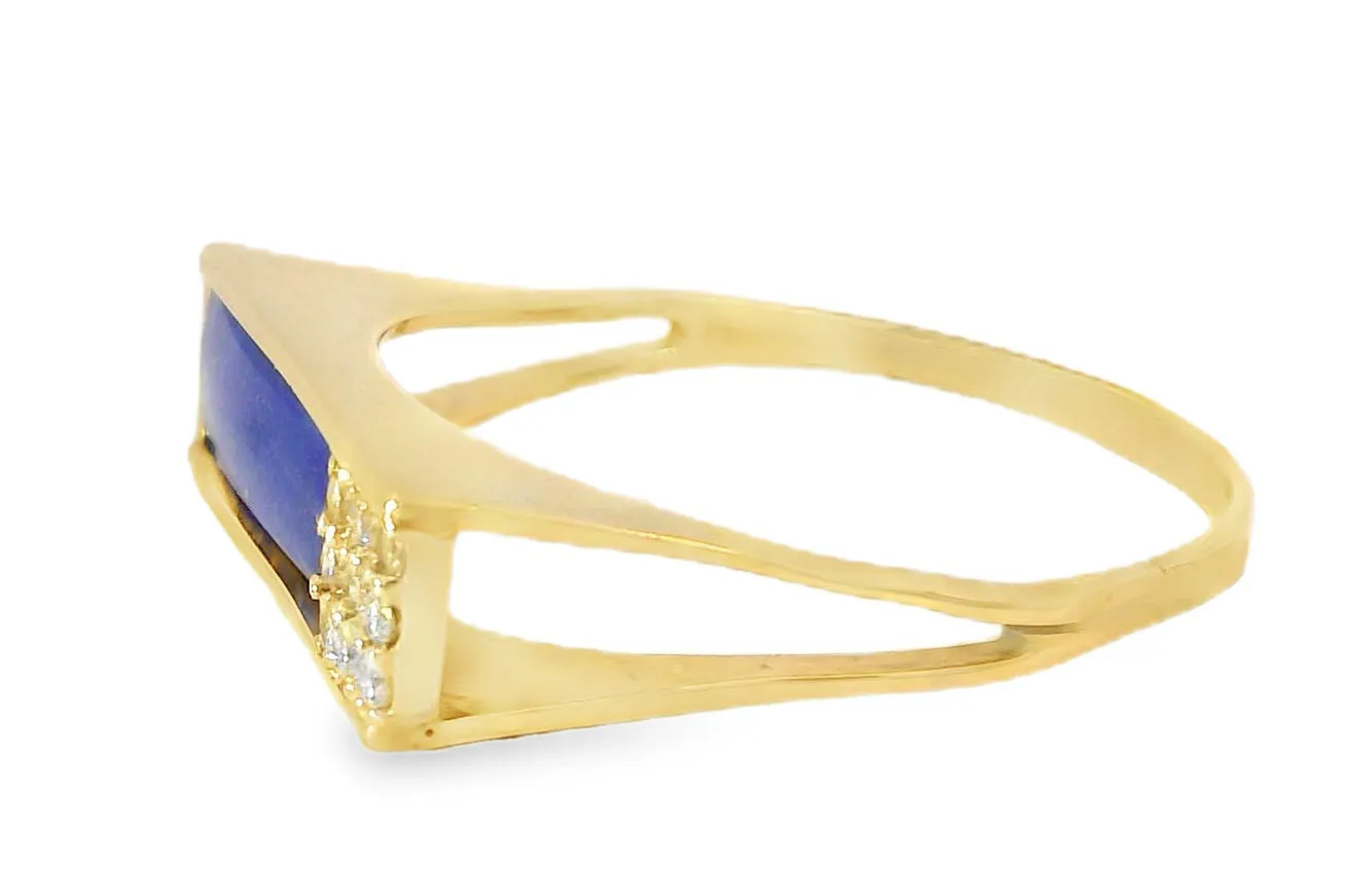 Handsome Estate 14K Yellow Gold Lapis Lazuli Diamond Mens Unisex Ring