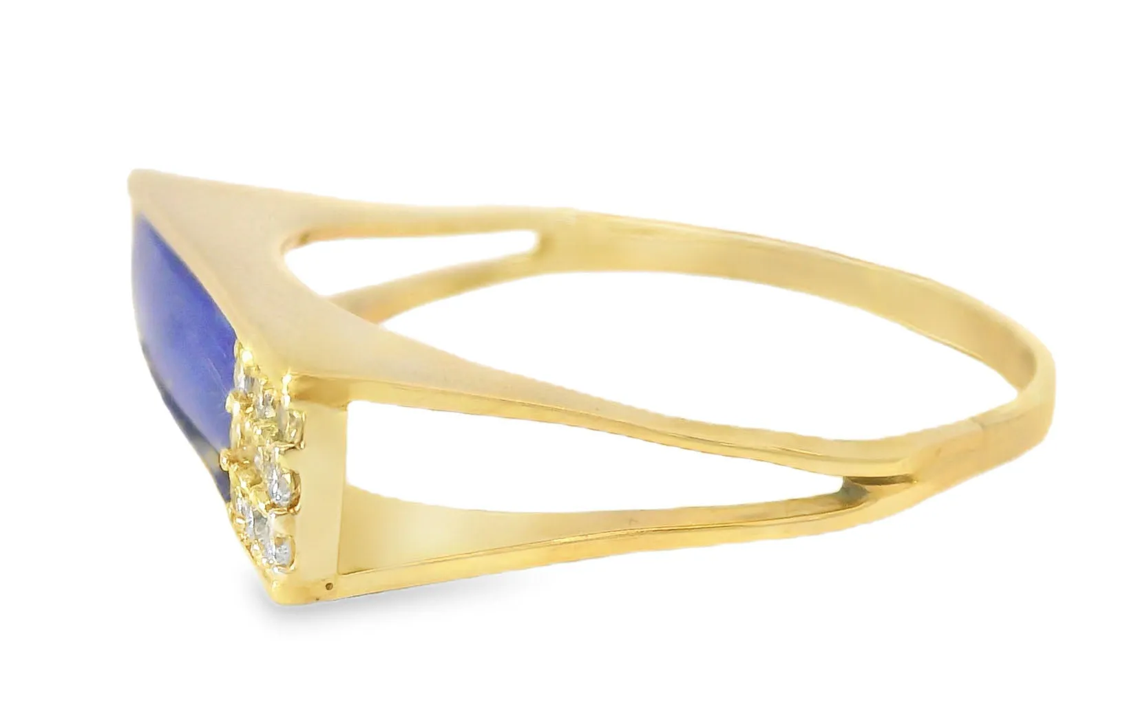 Handsome Estate 14K Yellow Gold Lapis Lazuli Diamond Mens Unisex Ring