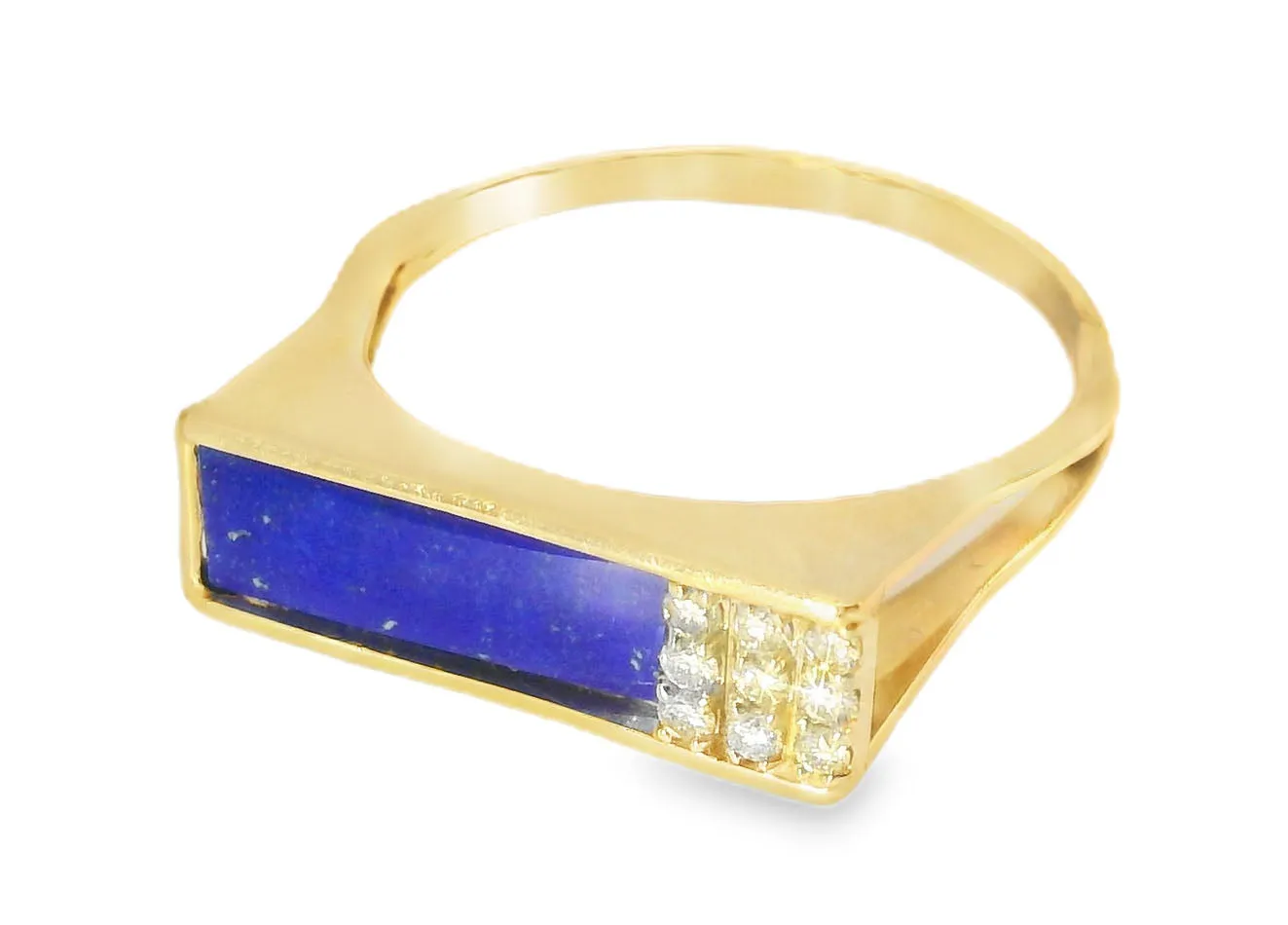 Handsome Estate 14K Yellow Gold Lapis Lazuli Diamond Mens Unisex Ring