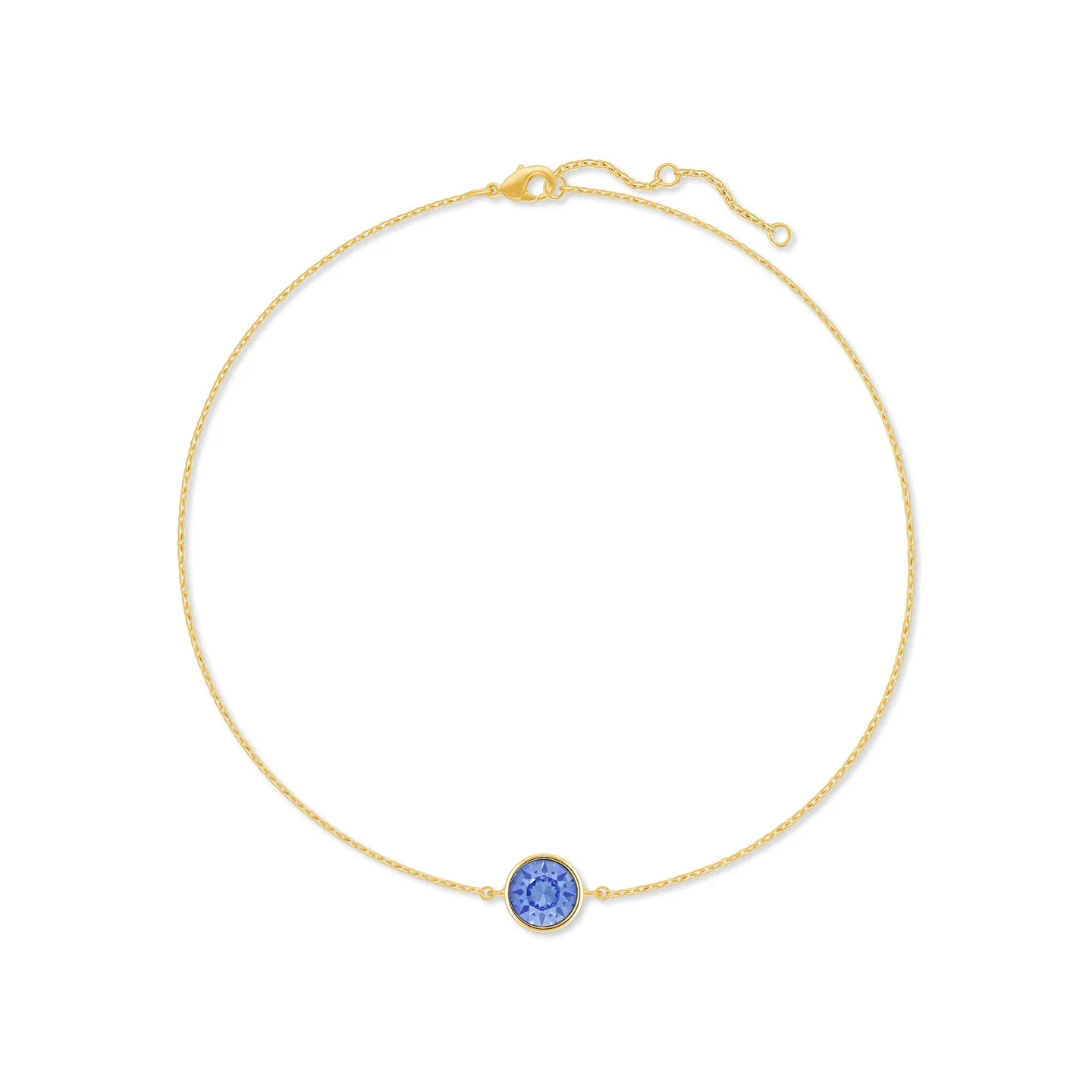 Harley Chain Bracelet with Blue Light Sapphire Round Crystals from Swarovski Gold Plated