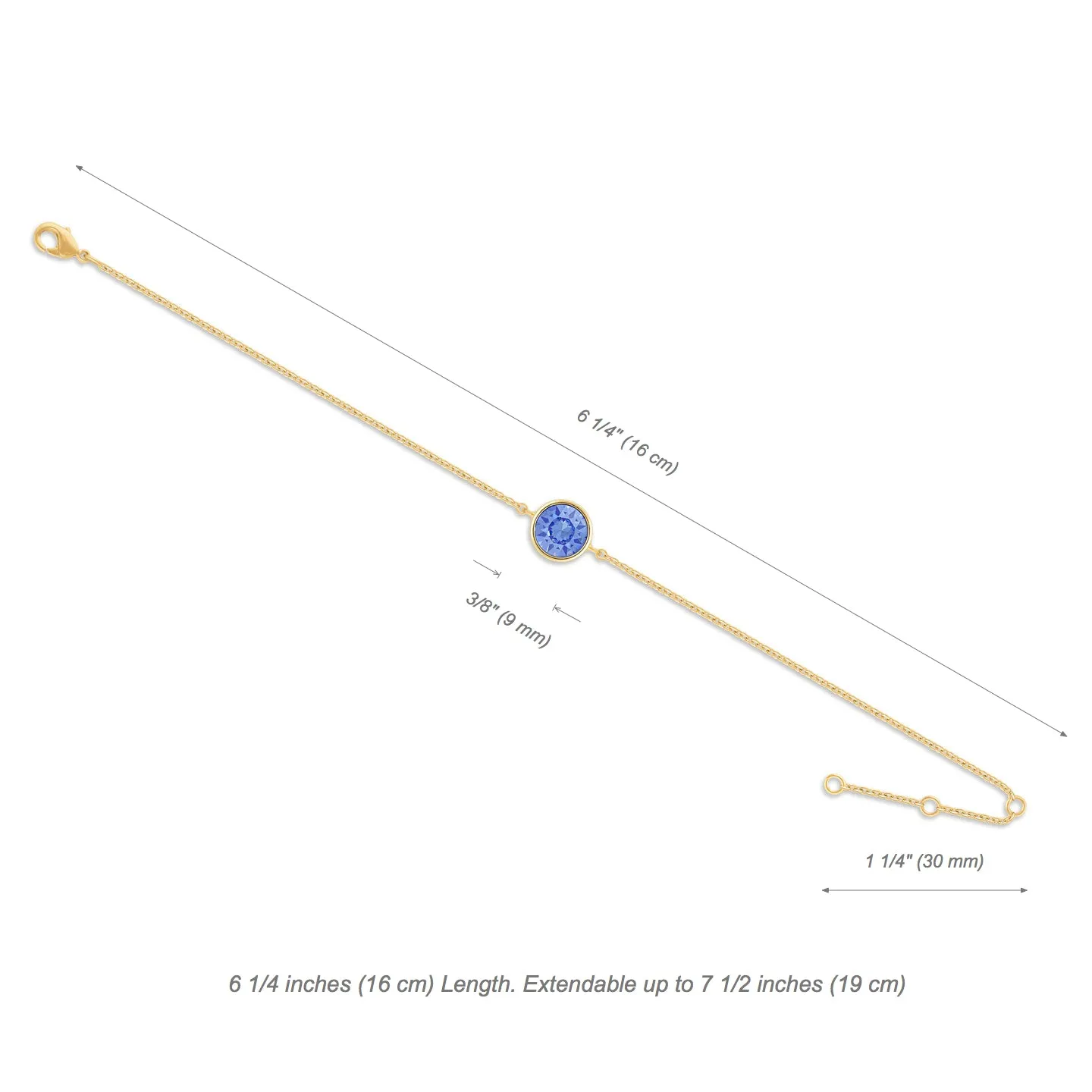 Harley Chain Bracelet with Blue Light Sapphire Round Crystals from Swarovski Gold Plated
