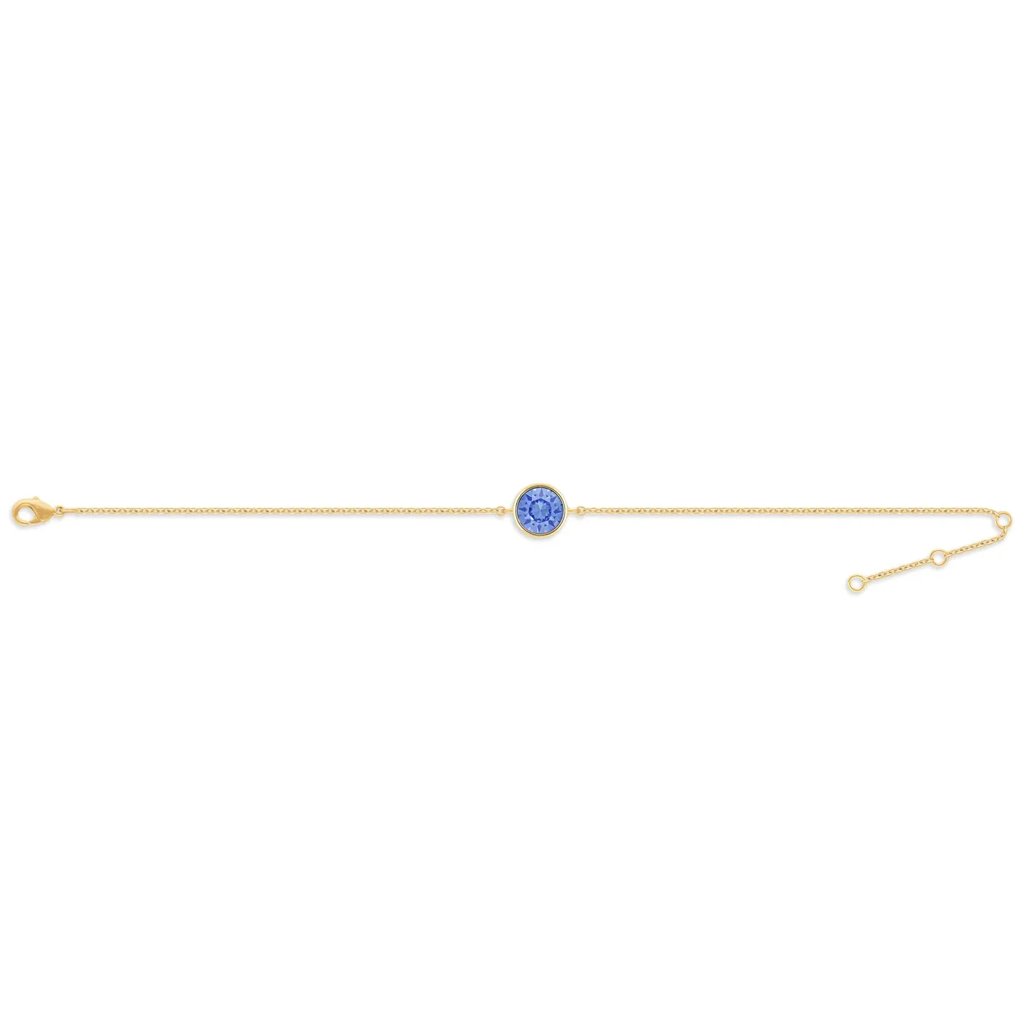 Harley Chain Bracelet with Blue Light Sapphire Round Crystals from Swarovski Gold Plated