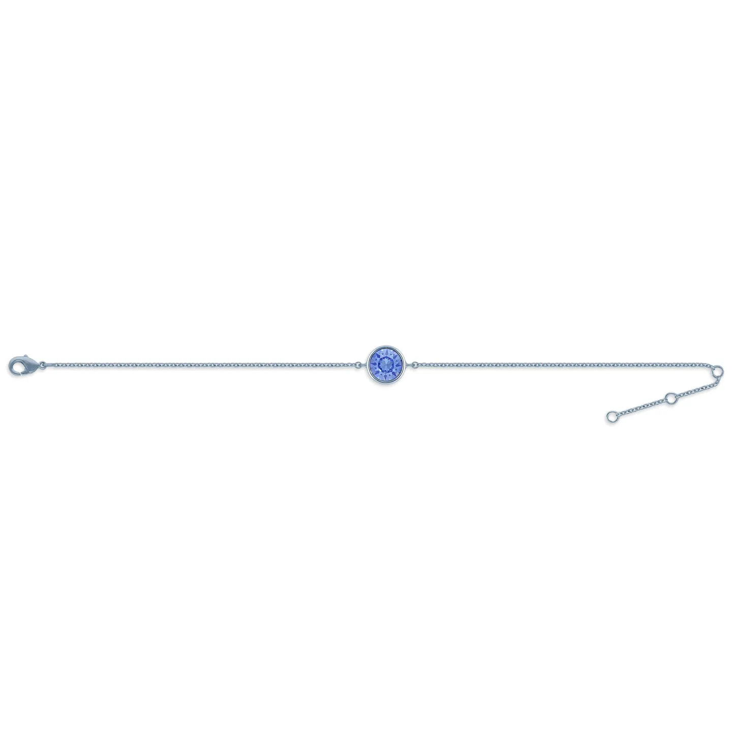 Harley Chain Bracelet with Blue Light Sapphire Round Crystals from Swarovski Silver Toned Rhodium Plated