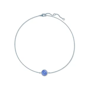 Harley Chain Bracelet with Blue Light Sapphire Round Crystals from Swarovski Silver Toned Rhodium Plated
