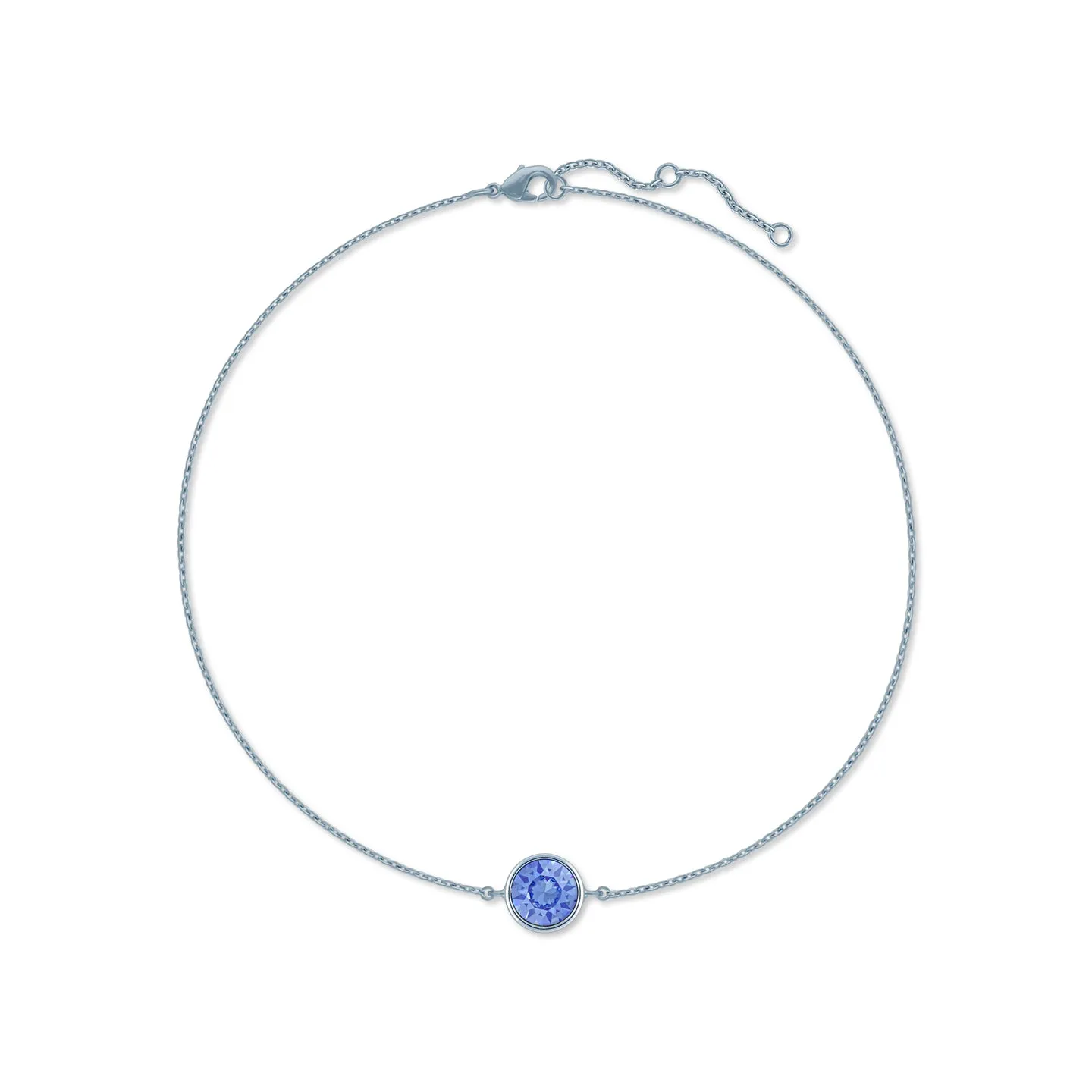 Harley Chain Bracelet with Blue Light Sapphire Round Crystals from Swarovski Silver Toned Rhodium Plated