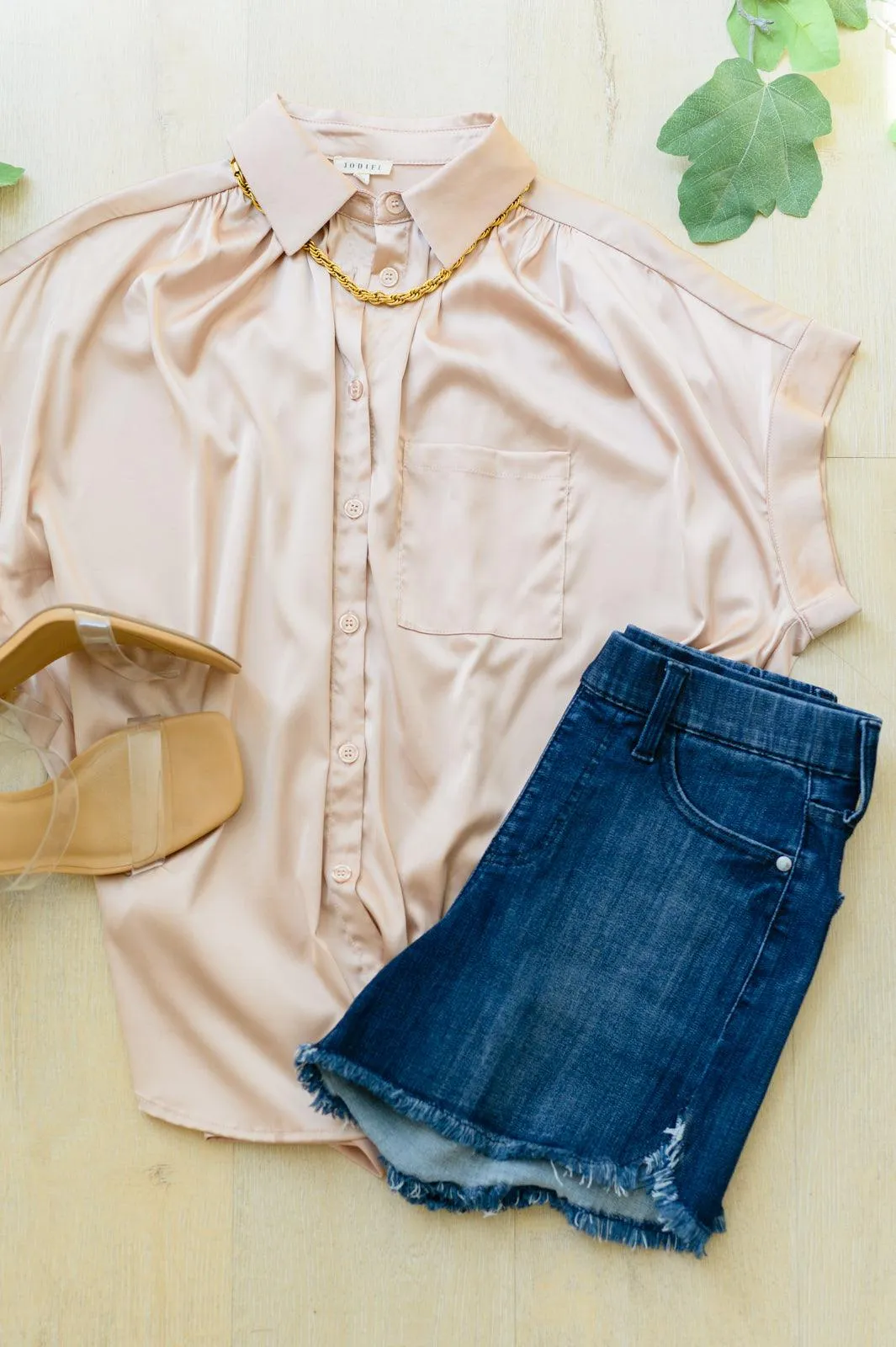 Hazel Blues® |  Never Have I Ever Button Down Blouse in Champagne