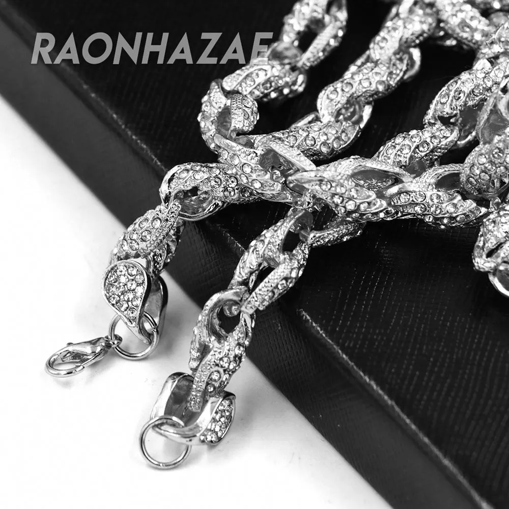Hip Hop Fully Iced Mens 10mm Heavy Rope Chain (Multiple Sizes 9"-36") Silver