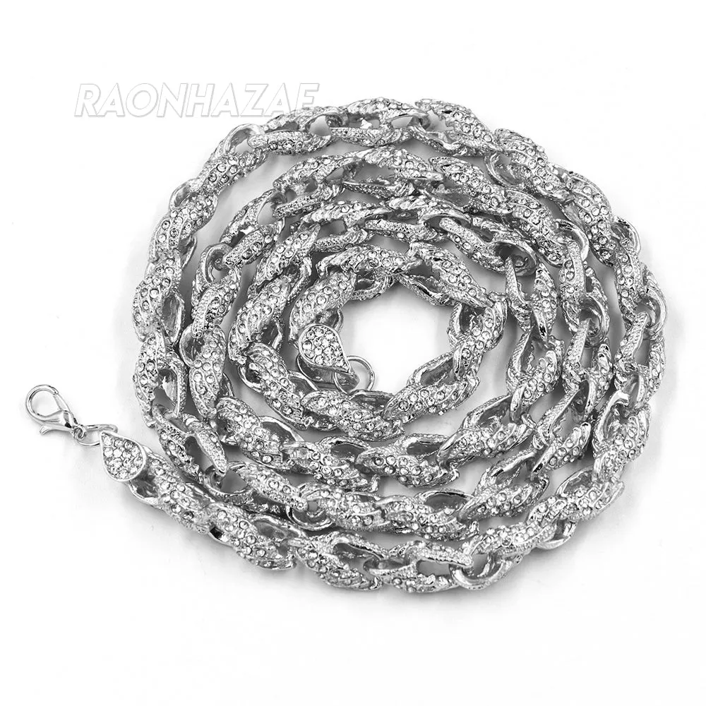 Hip Hop Fully Iced Mens 10mm Heavy Rope Chain (Multiple Sizes 9"-36") Silver