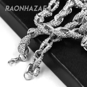 Hip Hop Fully Iced Mens 10mm Heavy Rope Chain (Multiple Sizes 9"-36") Silver