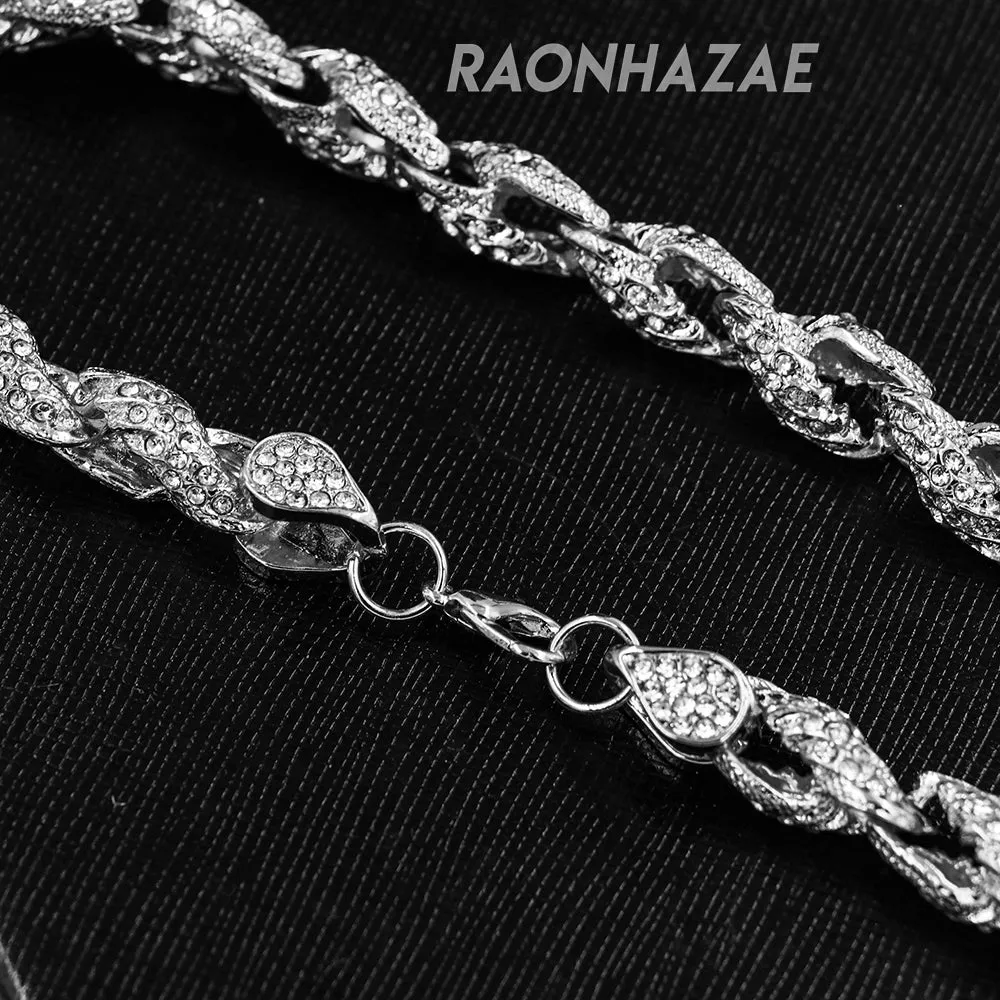 Hip Hop Fully Iced Mens 10mm Heavy Rope Chain (Multiple Sizes 9"-36") Silver