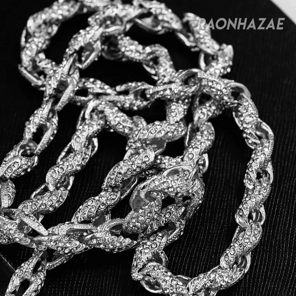 Hip Hop Fully Iced Mens 10mm Heavy Rope Chain (Multiple Sizes 9"-36") Silver