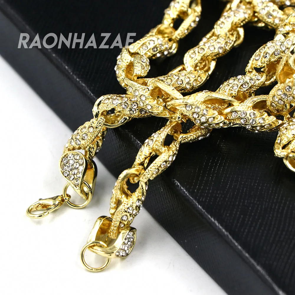 Hip Hop Fully Iced Mens 10mm Heavy Rope Chain (Multiple Sizes 9"-36")