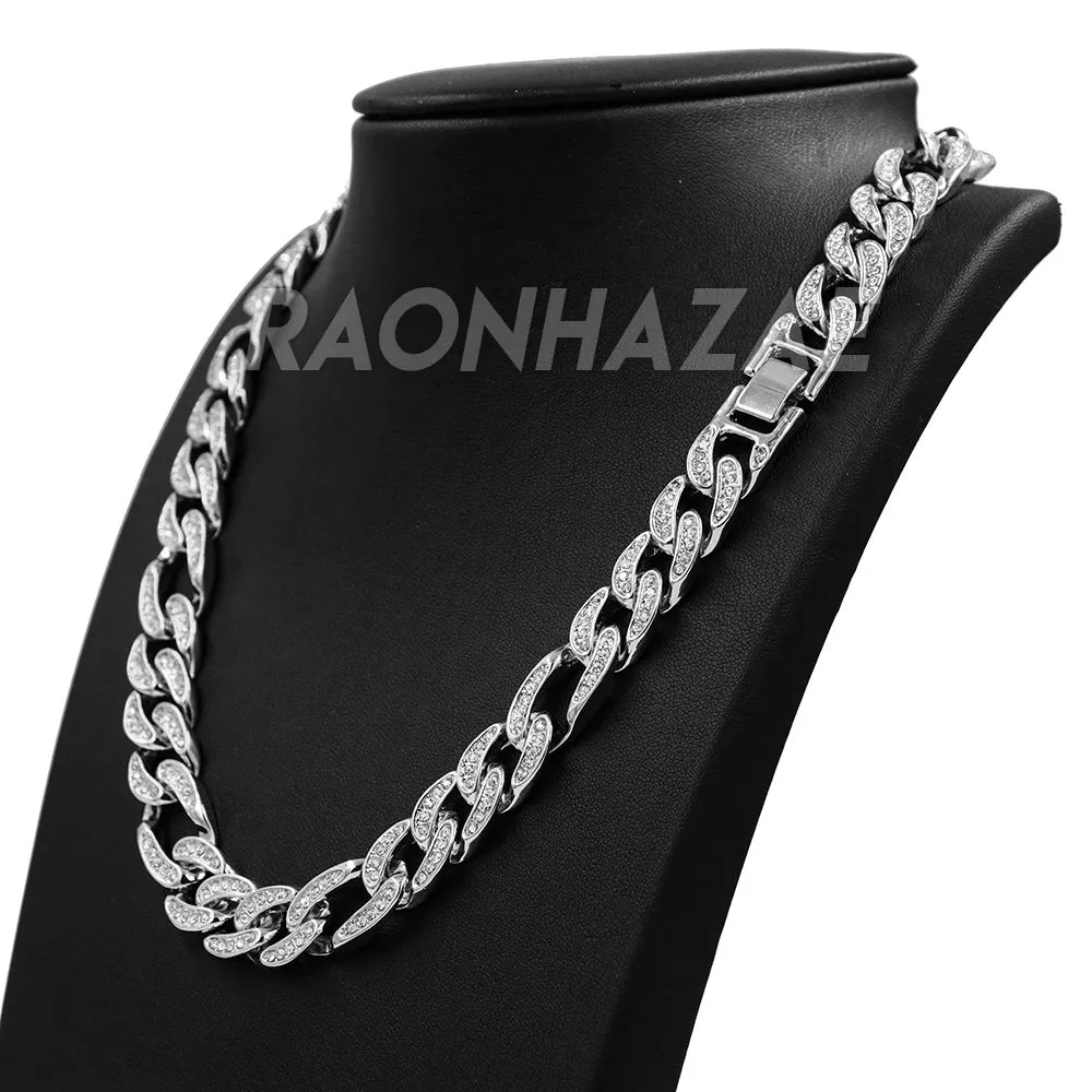 Hip Hop Fully Iced Mens 12mm Heavy Figaro Chain (Multiple Sizes 9"-36") Silver