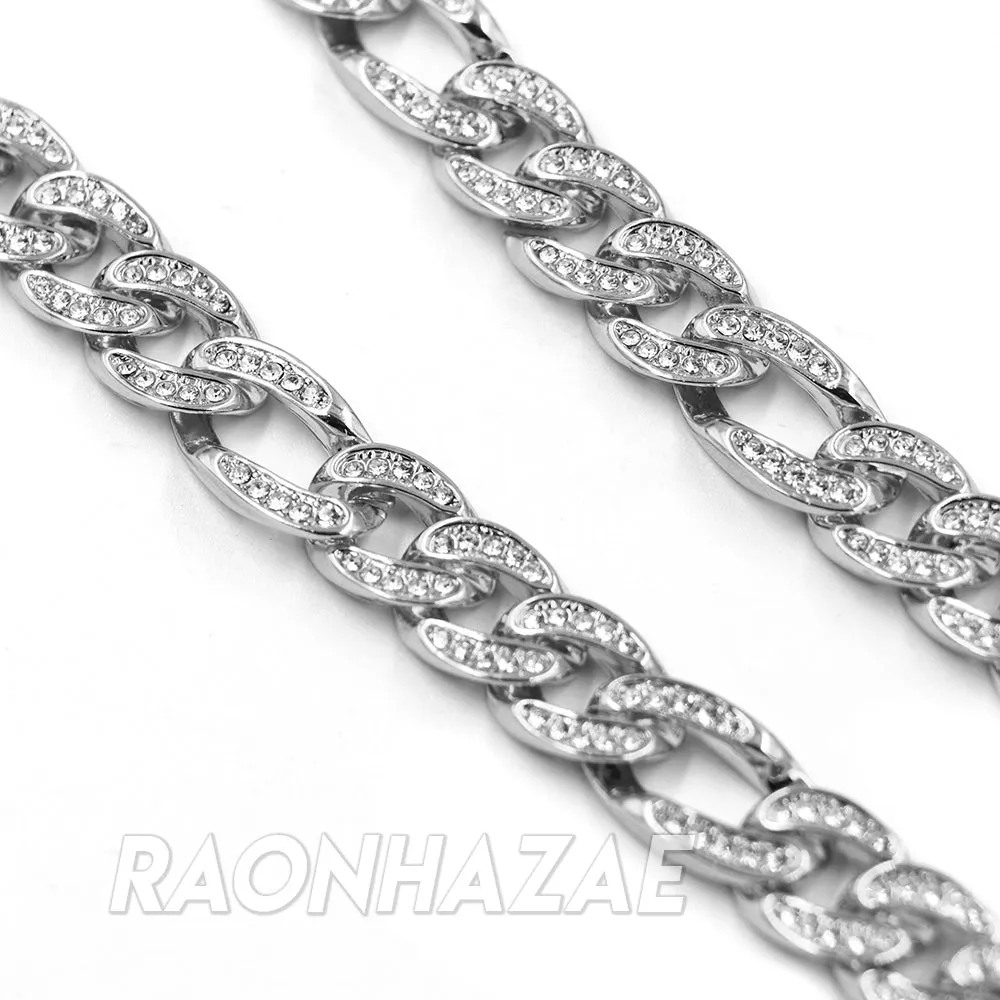 Hip Hop Fully Iced Mens 12mm Heavy Figaro Chain (Multiple Sizes 9"-36") Silver