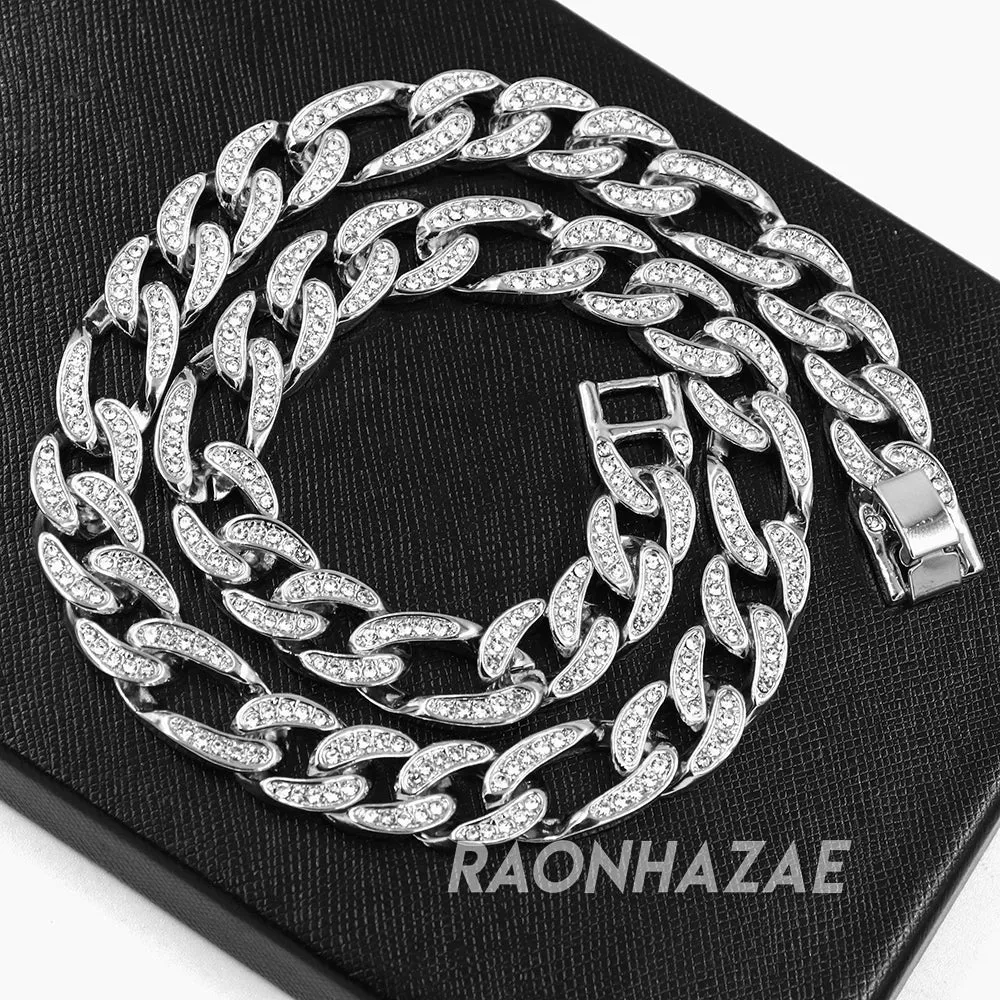 Hip Hop Fully Iced Mens 12mm Heavy Figaro Chain (Multiple Sizes 9"-36") Silver