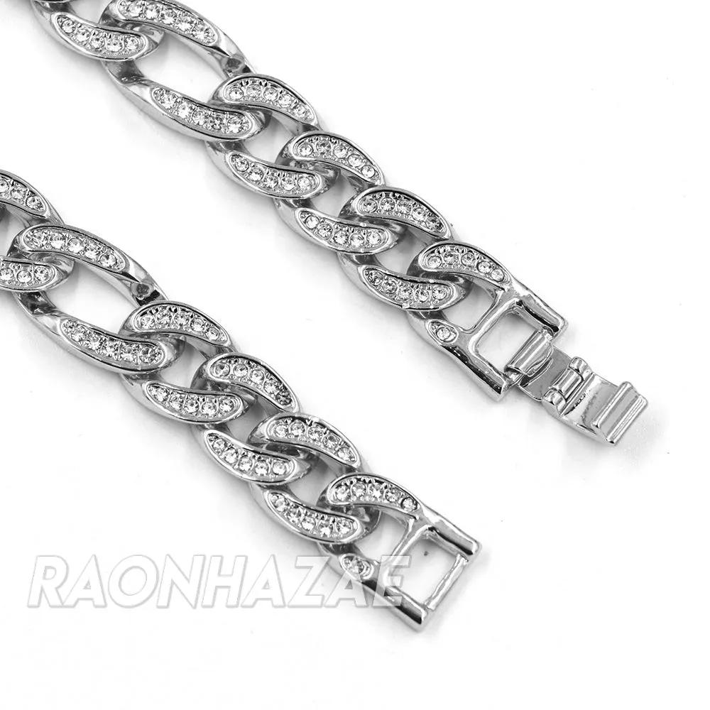 Hip Hop Fully Iced Mens 12mm Heavy Figaro Chain (Multiple Sizes 9"-36") Silver